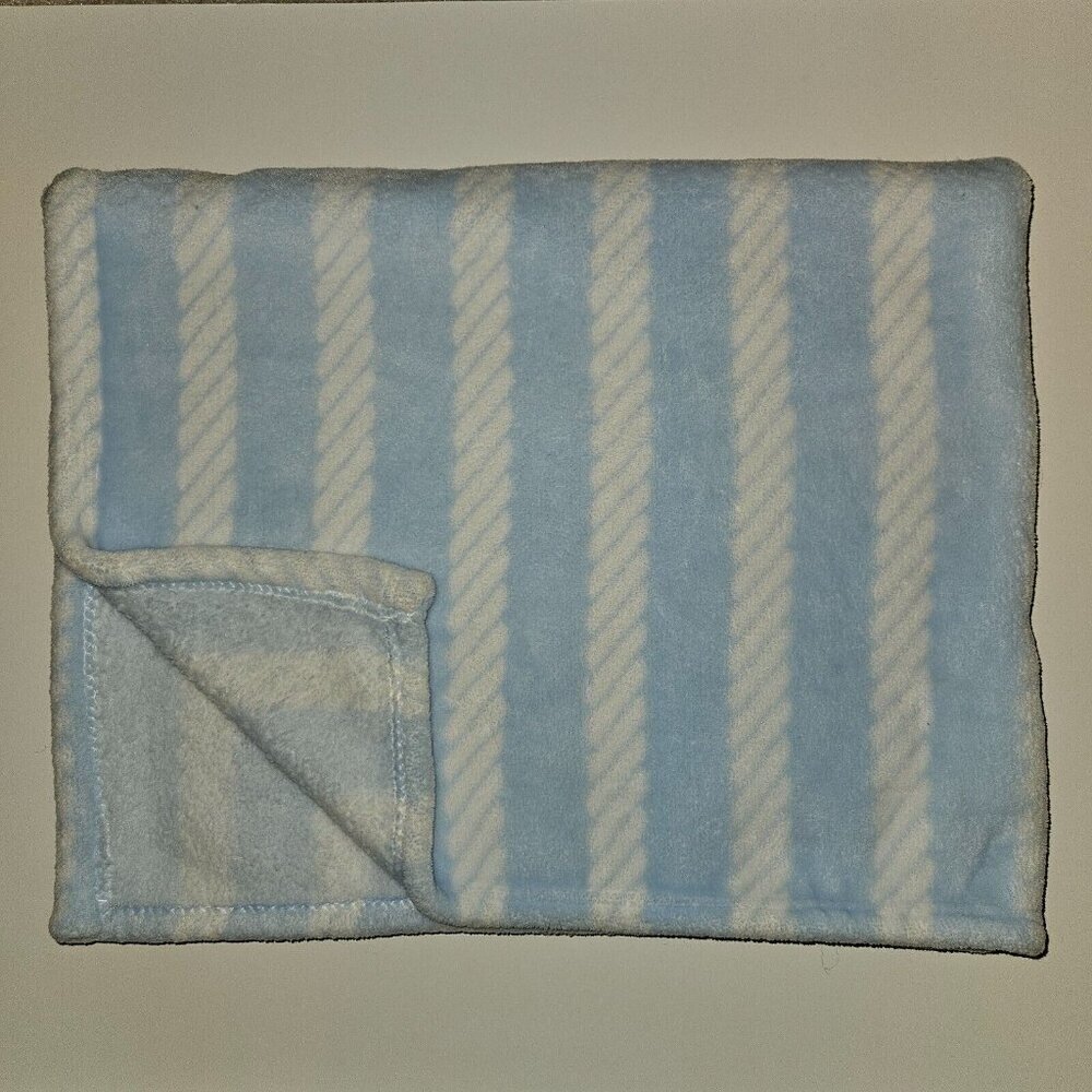 HB Hudson Baby Blue White Stripes Fleece Blanket Lovey 30" x 36" SOFT